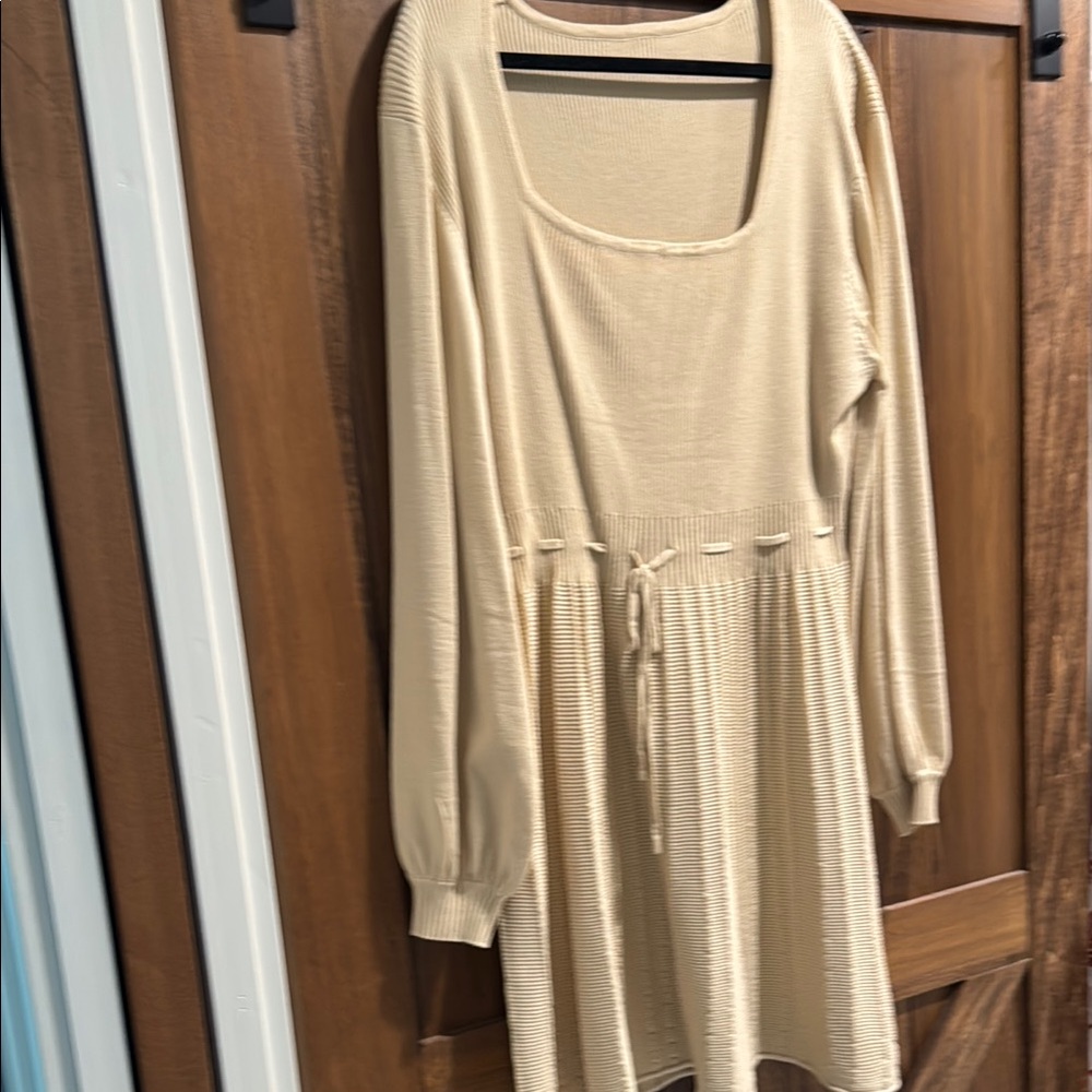 Amazon Cream Tie Front Pleated A-Line Dress